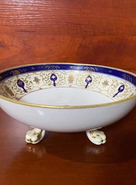 日本则武 Noritake 1908年手绘三足收藏老瓷碟 明治时期古董瓷碗