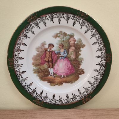 Limoges 利摩日 法国洛可可人物描金挂盘 瓷座盘花边盘 赏盘瓷碟