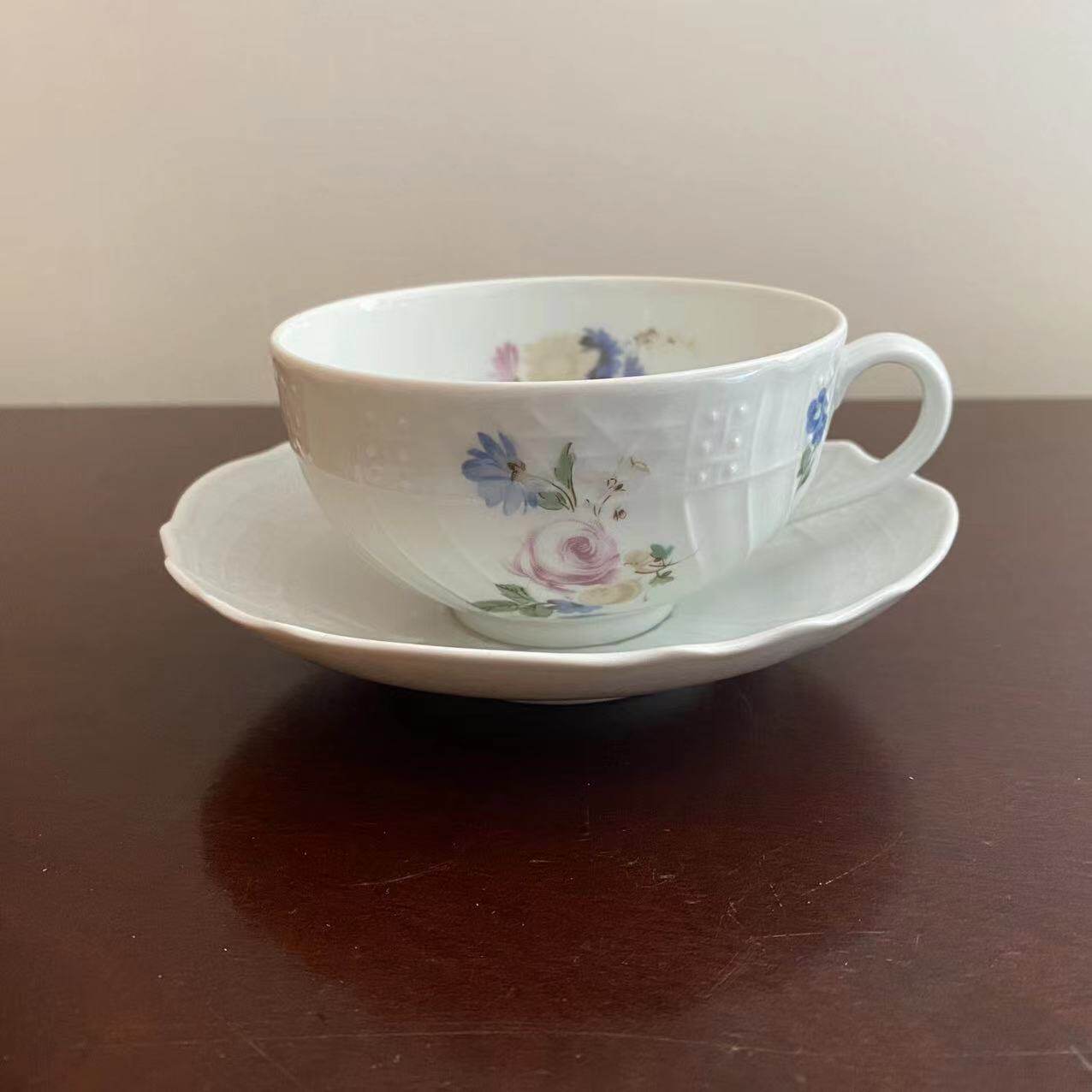Hutschenreuther 狮牌 德国花卉纹饰瓷器摆件 收藏茶杯 摩卡咖啡