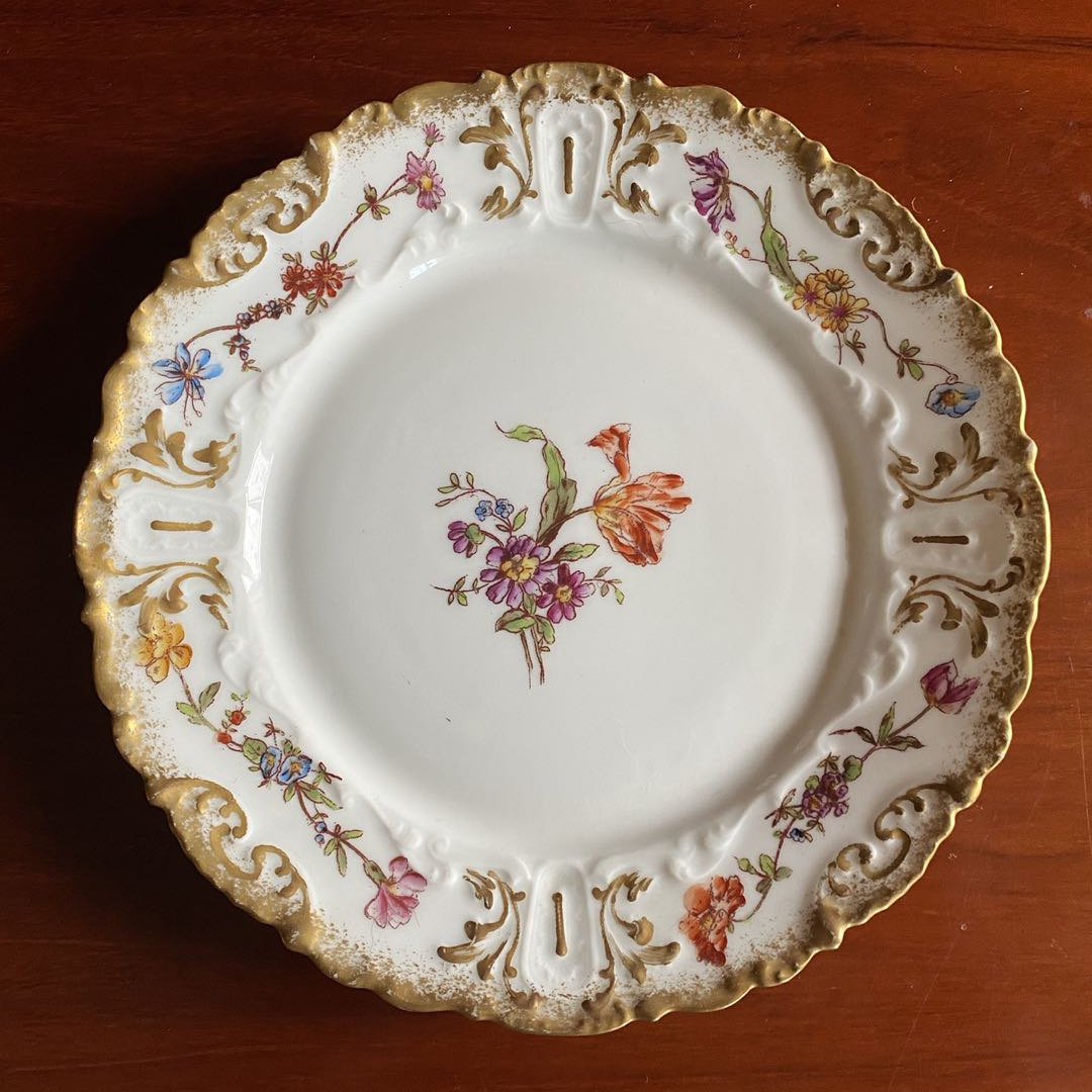 b limoges 利摩日 antique 描金手绘纹饰盘 古董瓷碟花卉碟赏盘