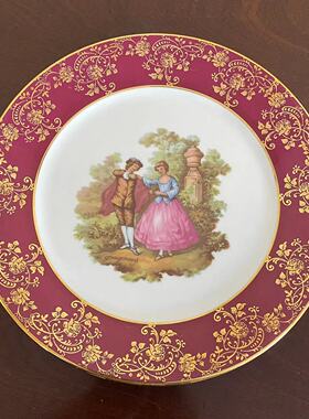 Limoges 利摩日 法国 La Reine 女王红色人物收藏碟 西洋摆件赏盘