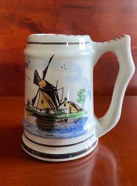 荷兰代尔夫特 Old Delft 蓝瓷古董手工彩绘瓷杯水罐 花瓶收藏摆件