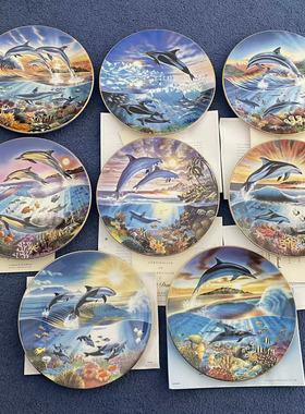 Royal Worcester 皇家伍斯特 自由的海洋鲸鱼海豚 八件套收藏碟盘