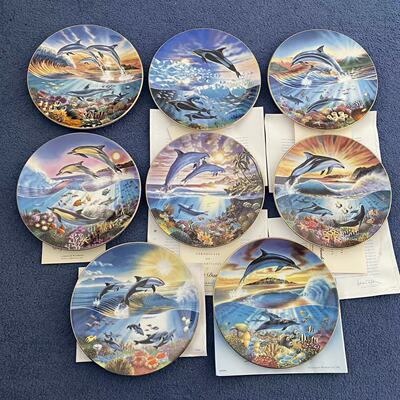 Royal Worcester 皇家伍斯特 自由的海洋鲸鱼海豚 八件套收藏碟盘