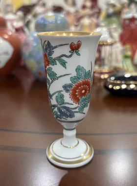 其泉 日本有田烧伊万里陶瓷手绘花卉葡萄酒杯 玄关摆件高足瓷酒杯