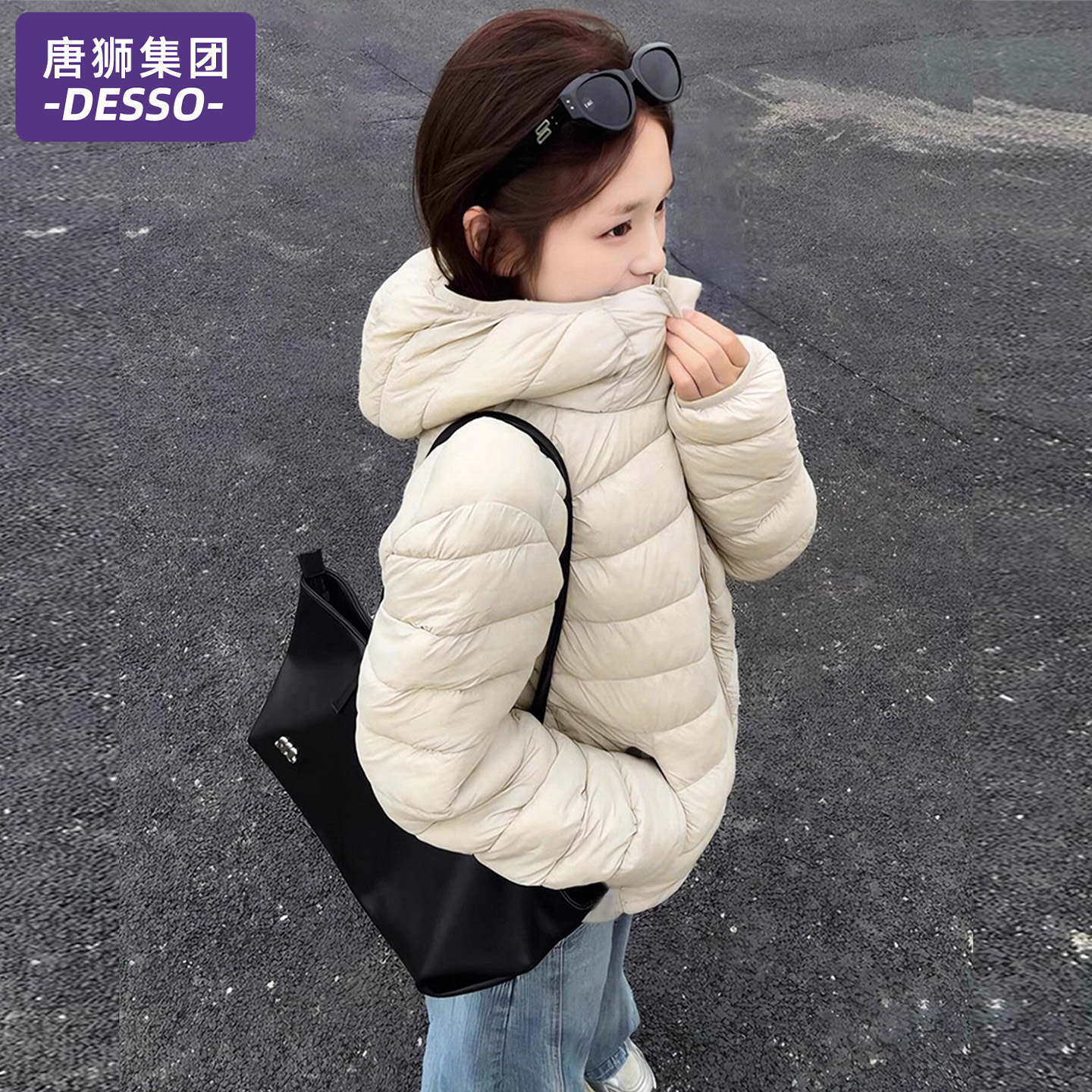 唐狮集团2025年新款白鸭绒排骨轻薄连帽羽绒服女情侣户外休闲外套