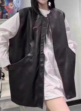 真皮新款马甲女款时尚显瘦绵羊皮无袖皮马甲百搭气质复古短款坎肩