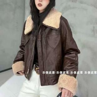 帅气机车休闲保暖外套女装 真皮绵羊皮羊羔毛领羽绒皮衣女冬季 新款