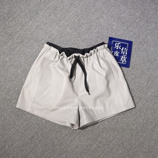 个性新款真皮短裤女款绵羊皮时尚百搭显瘦双腰头阔腿洋气短款皮裤