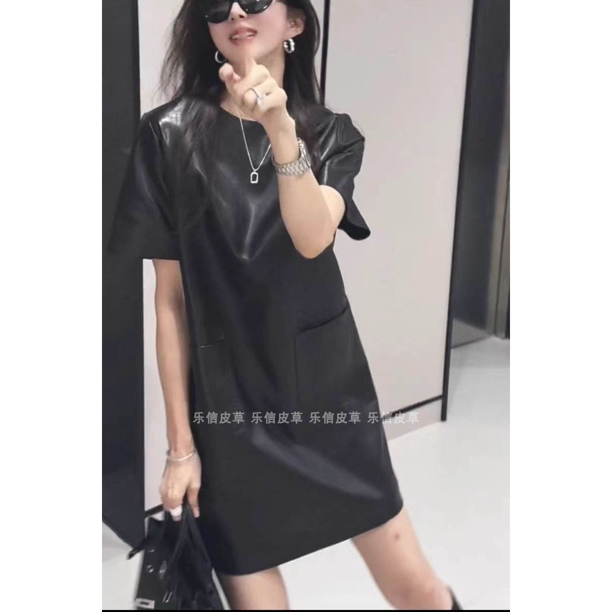 新款真皮皮裙女绵羊皮时尚连衣裙