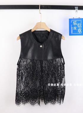 蕾丝拼接百搭真皮女装欧美风
