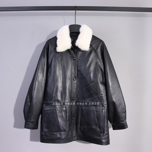 新款真皮绵羊皮皮衣女款气质水貂毛时尚休闲中长款羽绒服保暖外套