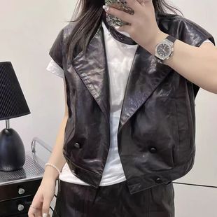 真皮新款马甲女款绵羊皮时尚显瘦百搭坎肩外套休闲复古气质皮马甲