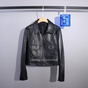 翻领拉链款 百搭显瘦气质修身 皮夹克外套 皮衣女绵羊皮时尚 真皮新款