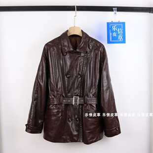 真皮绵羊皮皮衣中长款长袖宽松版西装外套复古潮流小个子皮衣外套