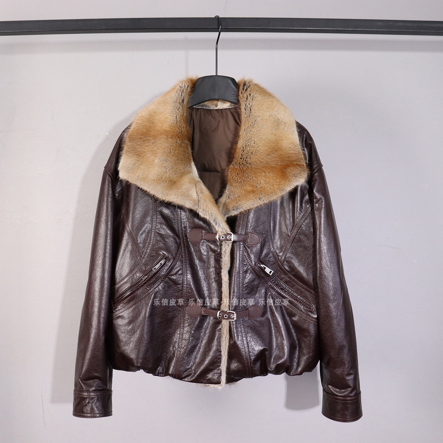 新款真皮时尚水貂毛领鹅绒服皮衣