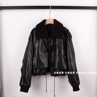 真皮皮衣洋气外套修身百搭时尚女羊毛领加棉保暖绵羊皮油蜡皮皮衣