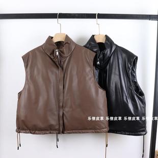 休闲韩版宽松鸭绒马甲面包服鸭绒保暖马夹坎肩立领外套真皮绵羊皮
