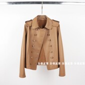 显瘦机车外套 绵羊皮翻领皮夹克修身 2024新款 双排扣真皮皮衣女短款