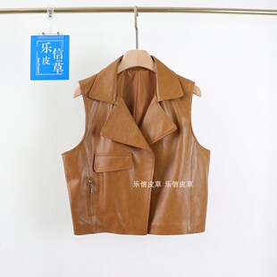 西装领真皮绵羊皮女马甲新款爆款秋季棕色休闲外搭欧货简约时尚潮
