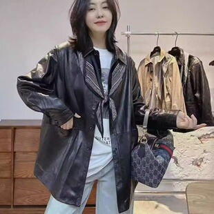 时尚新款复古机车风真皮绵羊皮短款皮衣女黑色高级感修身显瘦外套