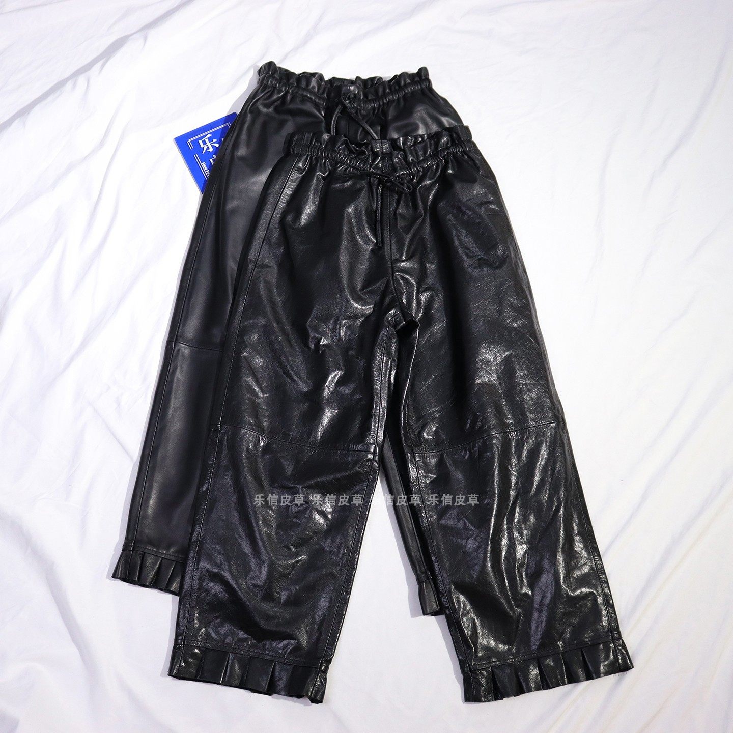 新款真皮皮裤女绵羊皮时尚百搭气质木耳边显瘦阔腿裤直筒裤靴裤,女装/女士精品,皮衣,淘宝优惠券,粉丝福利购,淘宝优惠卷