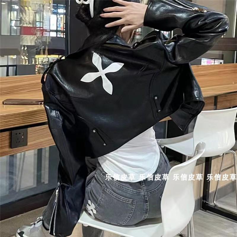 无注册商标十字花绵羊皮机车皮衣