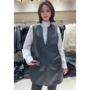 2026春季新款黑色背心马甲裙女中长款无袖大口袋高级感真皮连衣裙