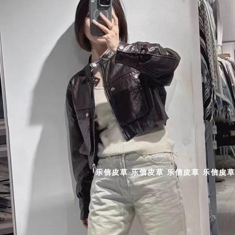 海宁2024新款短款真皮皮衣