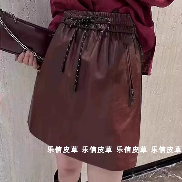显瘦高腰绵羊皮直筒包臀裙休闲
