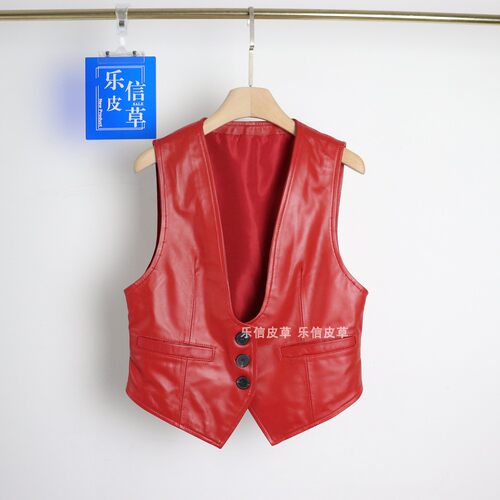 其他单排扣通勤常规V领真皮马甲