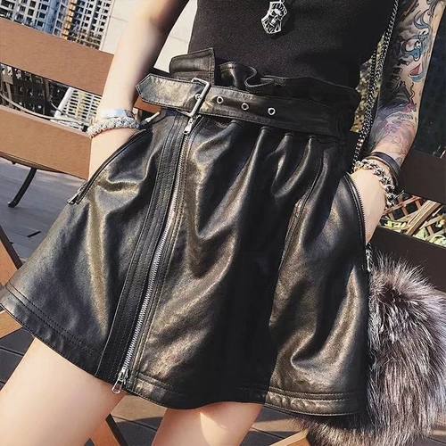 皮裙欧洲站新款拉链装饰皮裙短裙