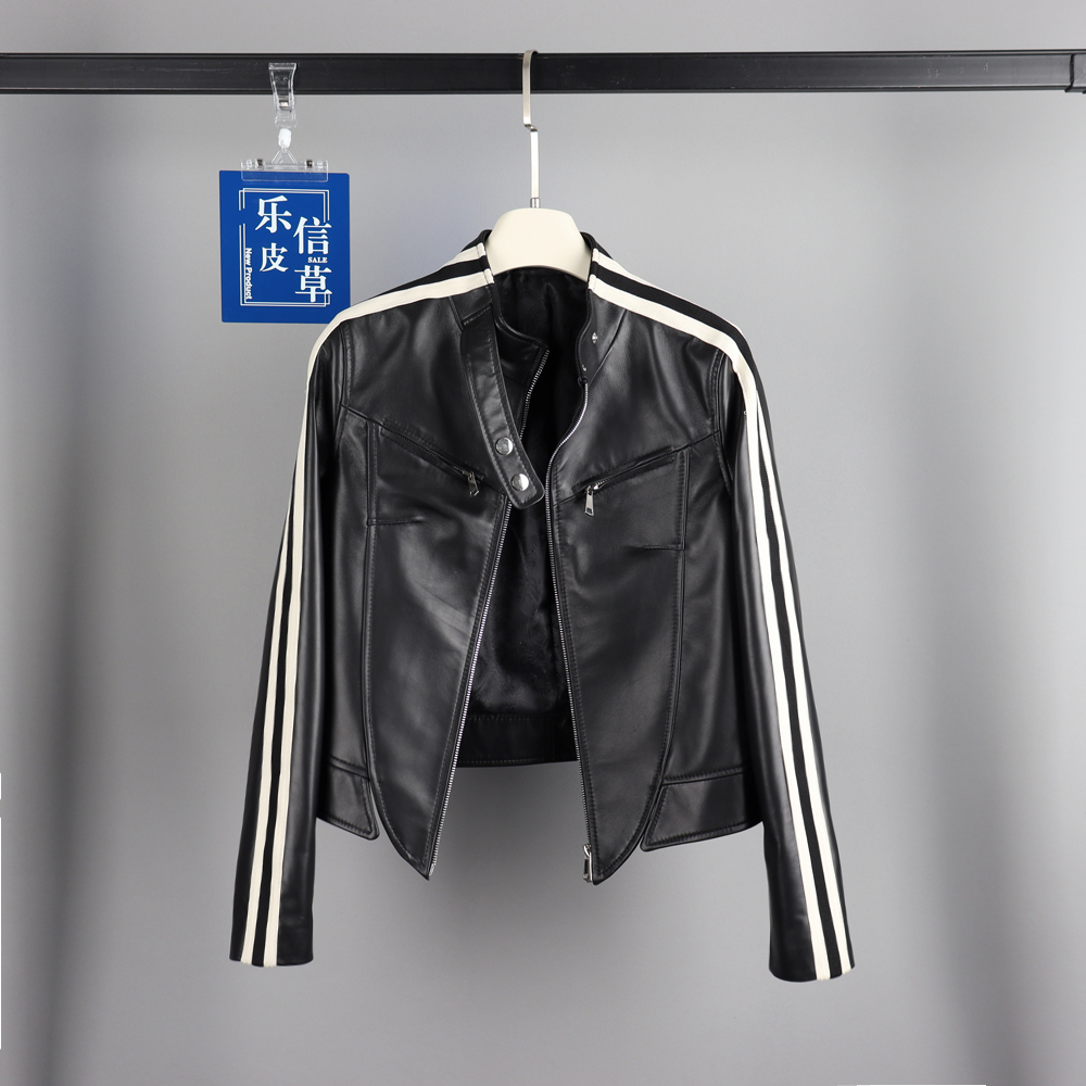 修身机车常规款真皮皮衣绵羊皮