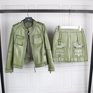 2023新款真皮皮衣女短款绵羊皮外套夹克双兜洋气修身显瘦欧货爆款