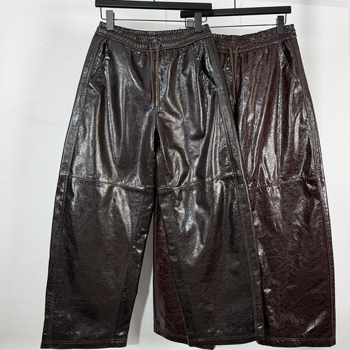 新款真皮油蜡皮高腰显瘦阔腿皮裤