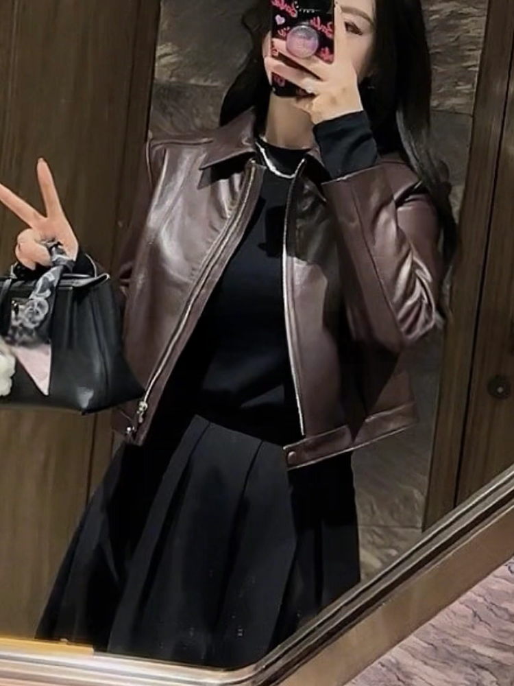 新款真皮皮衣女绵羊皮短款时尚百搭显瘦休闲皮衣上衣翻领夹克外套,女装/女士精品,皮衣,淘宝优惠券,粉丝福利购,淘宝优惠卷