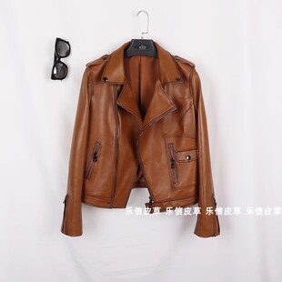 海宁高端真皮做旧皮衣女油蜡绵羊皮修身短外套春秋复古爆款上衣潮