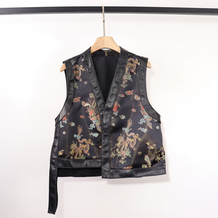 2026新款真皮新中式刺绣马甲女短款羊皮刺绣国潮风坎肩高级感外搭