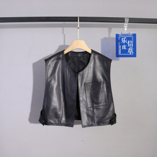 马甲 复古休闲开衫 洋气新款 真皮皮衣女绵羊皮百搭背心显瘦气质无袖