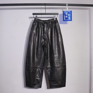秋冬新款真皮保暖加厚阔腿裤女款宽松显瘦百搭松紧高腰休闲风皮裤