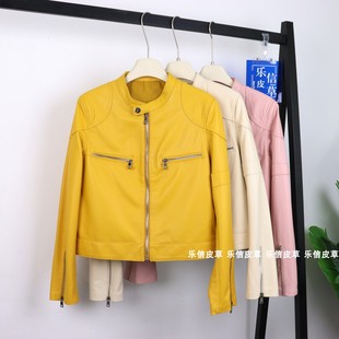 皮衣多拉链设计 显瘦工装 真皮外套女2024秋冬新款 纯色绵羊皮短款