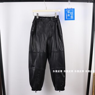 绵羊皮皮裤女松紧腰哈伦裤长裤宽松高腰休闲皮裤子2024秋冬新欧货