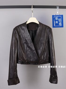 网红同款真皮卷边袖绵羊皮皮衣