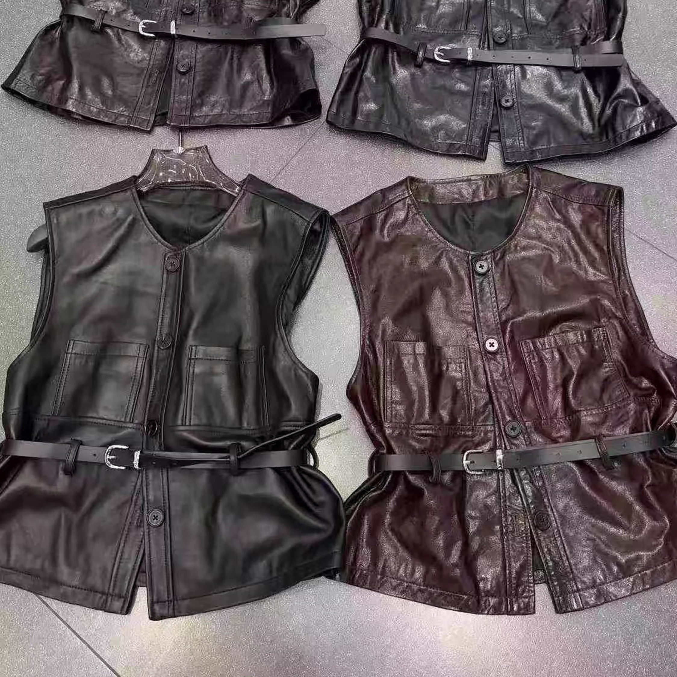 新款真皮马夹女绵羊皮小众设计感气质修身显瘦收腰无袖百搭马甲