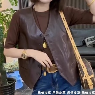 真皮绵羊皮背心马甲女款2024新款秋冬无袖马夹外套叠穿显瘦上衣潮