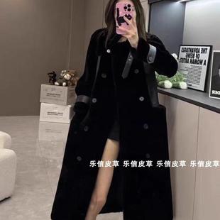 原生态皮毛一体女外套皮草羊剪绒大衣百搭长款 海宁2024年新款 过膝