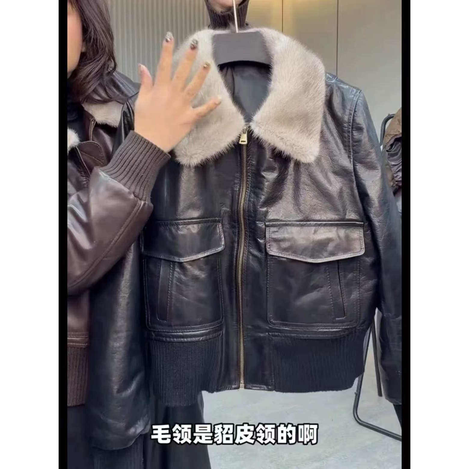 2025秋冬新款真皮鹅绒羽绒服女短款水貂毛领羊皮白鸭绒外套加厚潮