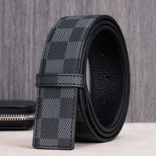 寂月男士格纹商务不带扣纯牛皮