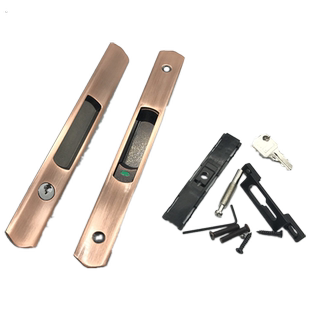 移门小凹弧移门锁钛镁铝合金钩锁客厅卫生间移门锁双带钥匙铜锁芯