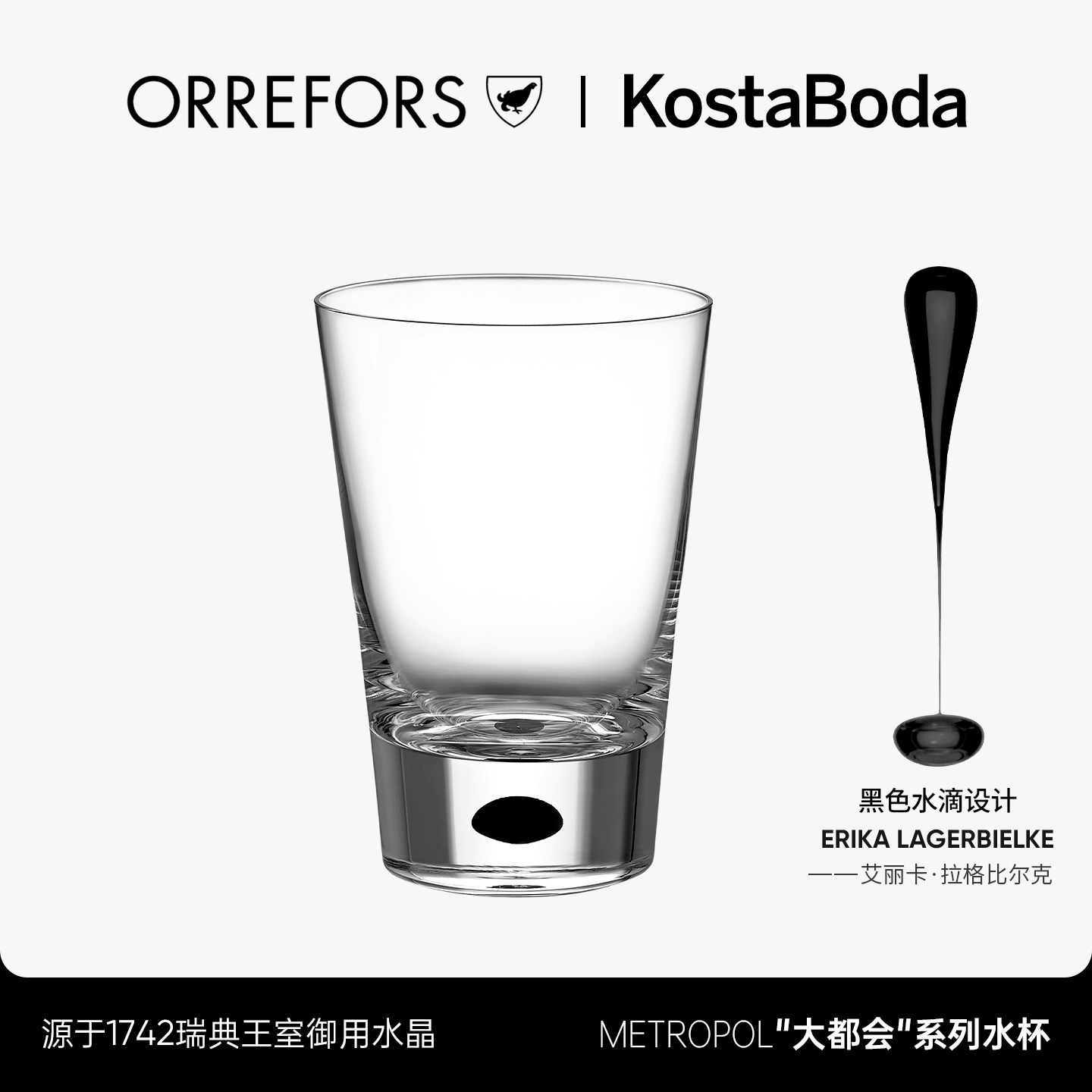 Orrefors进口水晶玻璃杯METROPOL水杯家用2只套装牛奶杯果汁杯ins - 实物图
